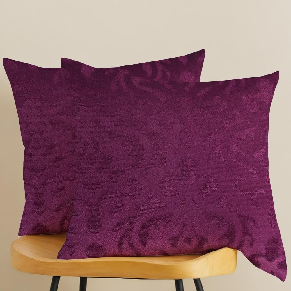 Microfiber Square Pillow Cushion For Sofa & Bed, Wine - 24 X 24 Inch | Soft, Fluffy For Comfort & Back Support | Breathable, Washable | Premium Velvet Outer Cover With Zip - Set Of 2
