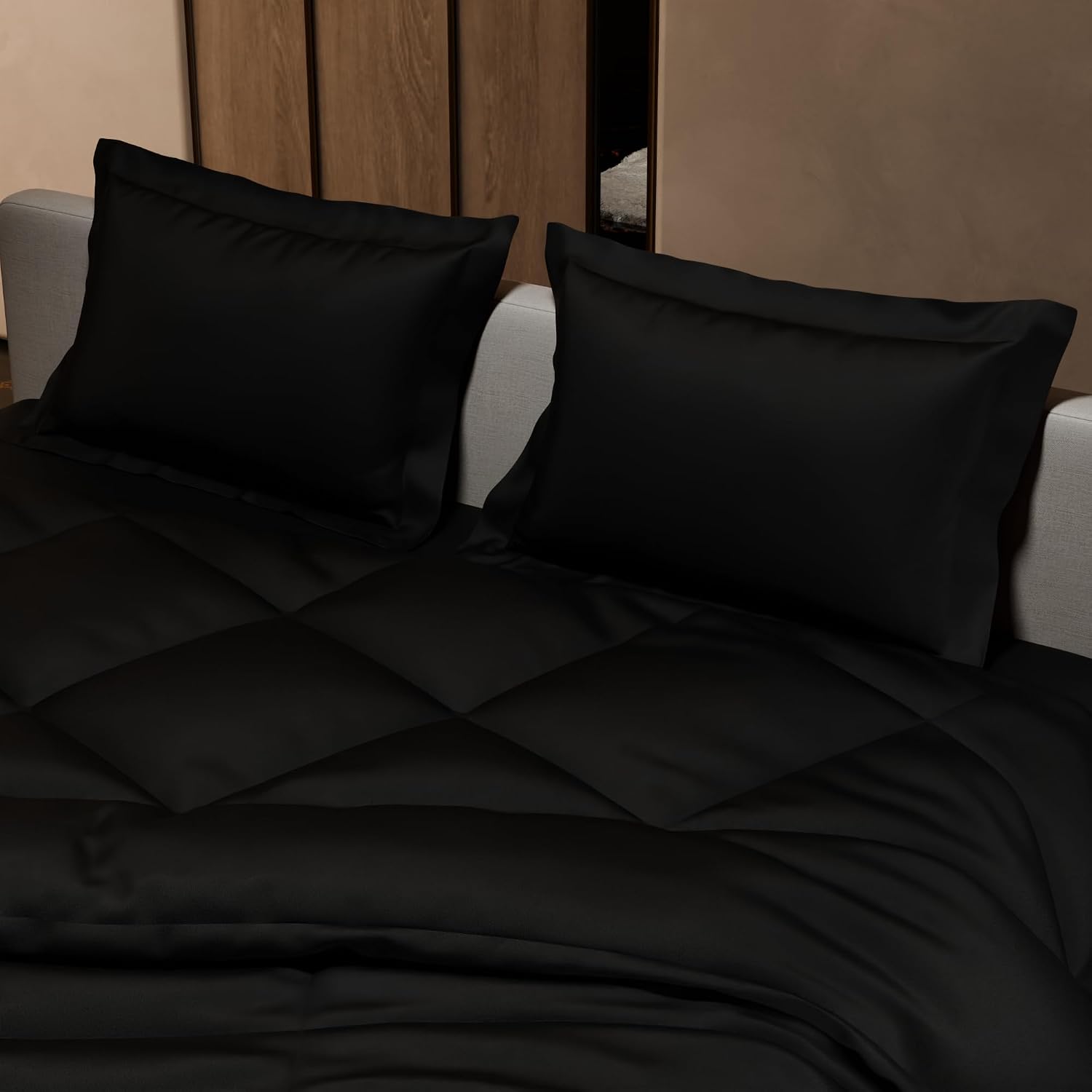 Comforter Set With Double Bedsheet & Pillow Covers - 90 X 100 Inches, Black | Complete Bedding Set, Ideal Gifts For Couples, Bedroom Home Furnishing, Date Night