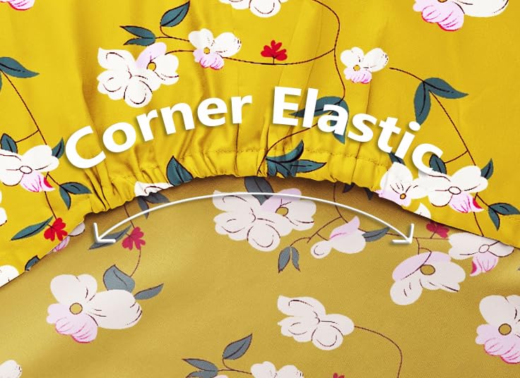 Elastic Fitted Double Bedsheets For Queen Size With 2 Pillow Covers - Size 72 X 68 X 6 Inches, Yellow & White | Double Bed With Corner Elastic | Wrinkle Free Super Soft Floral Breathable