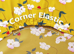Elastic Fitted Double Bedsheets For Queen Size With 2 Pillow Covers - Size 72 X 68 X 6 Inches, Yellow & White | Double Bed With Corner Elastic | Wrinkle Free Super Soft Floral Breathable