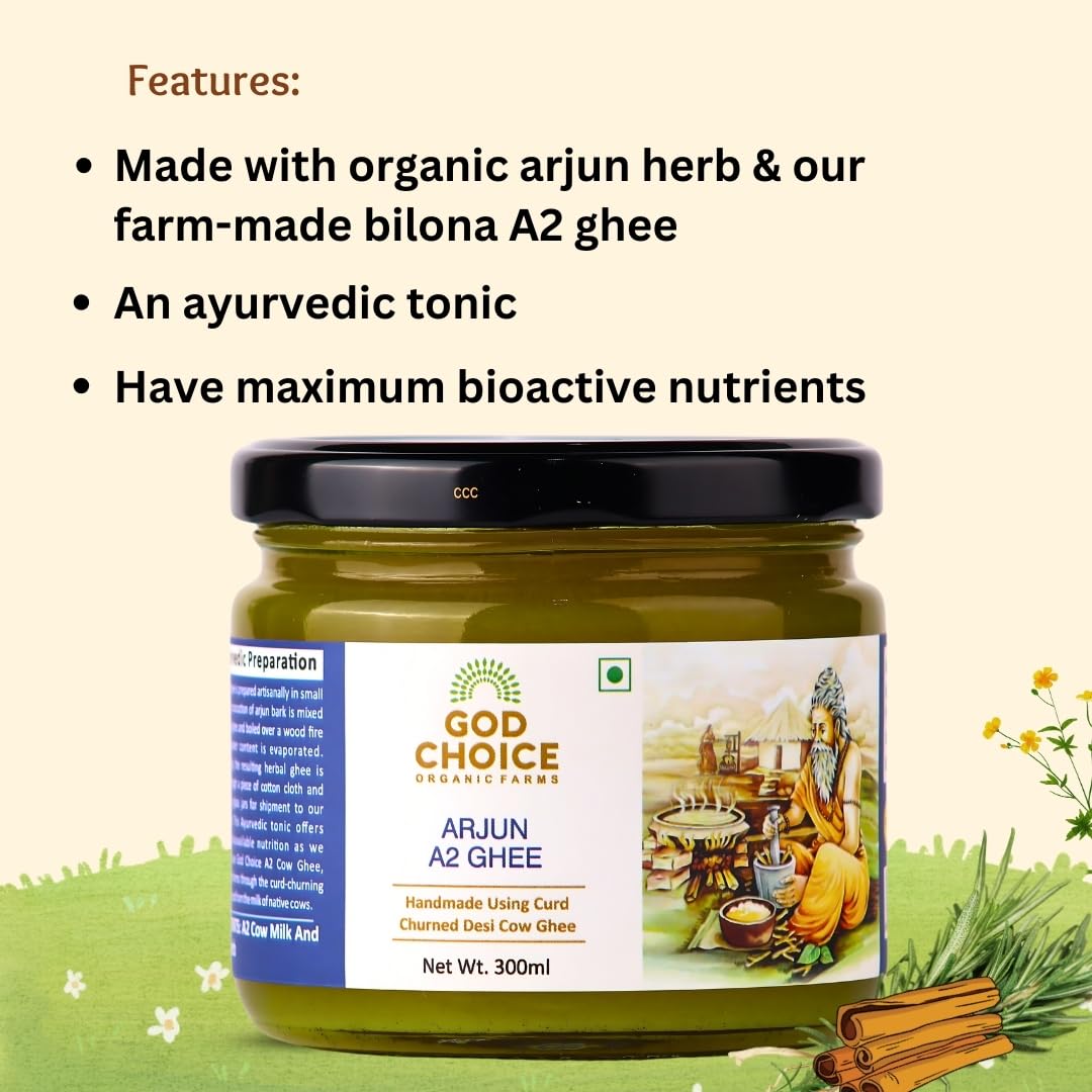 Organic Arjun A2 Desi Cow Ghee By God Choice Organic Farms | High In Protein Fiber Healthy Desi Ghee For Calcium | (150ml) 5.0 Ounce | Jar Pack