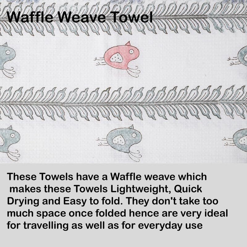 Texstylers 100% Cotton Waffle Weave Bath Towel 900 Gsm | Soft, Quick Dry, Lightweight & Absorbent Large Size Spa Towel For Bathroom, Gym, Travel (Red Bird) -Pack Of 3