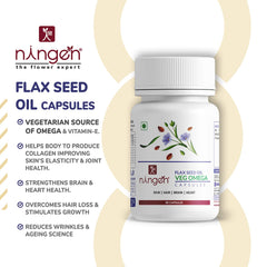 Ningen Flax Seed Oil Capsules, 500mg, Hypromellose Oral Capsules, White 100% Vegetarian Source Of Omega Supports Digestion, Skin & Hair, Cardiovascular Health | 30 Capsules 50gm 0.1lbs