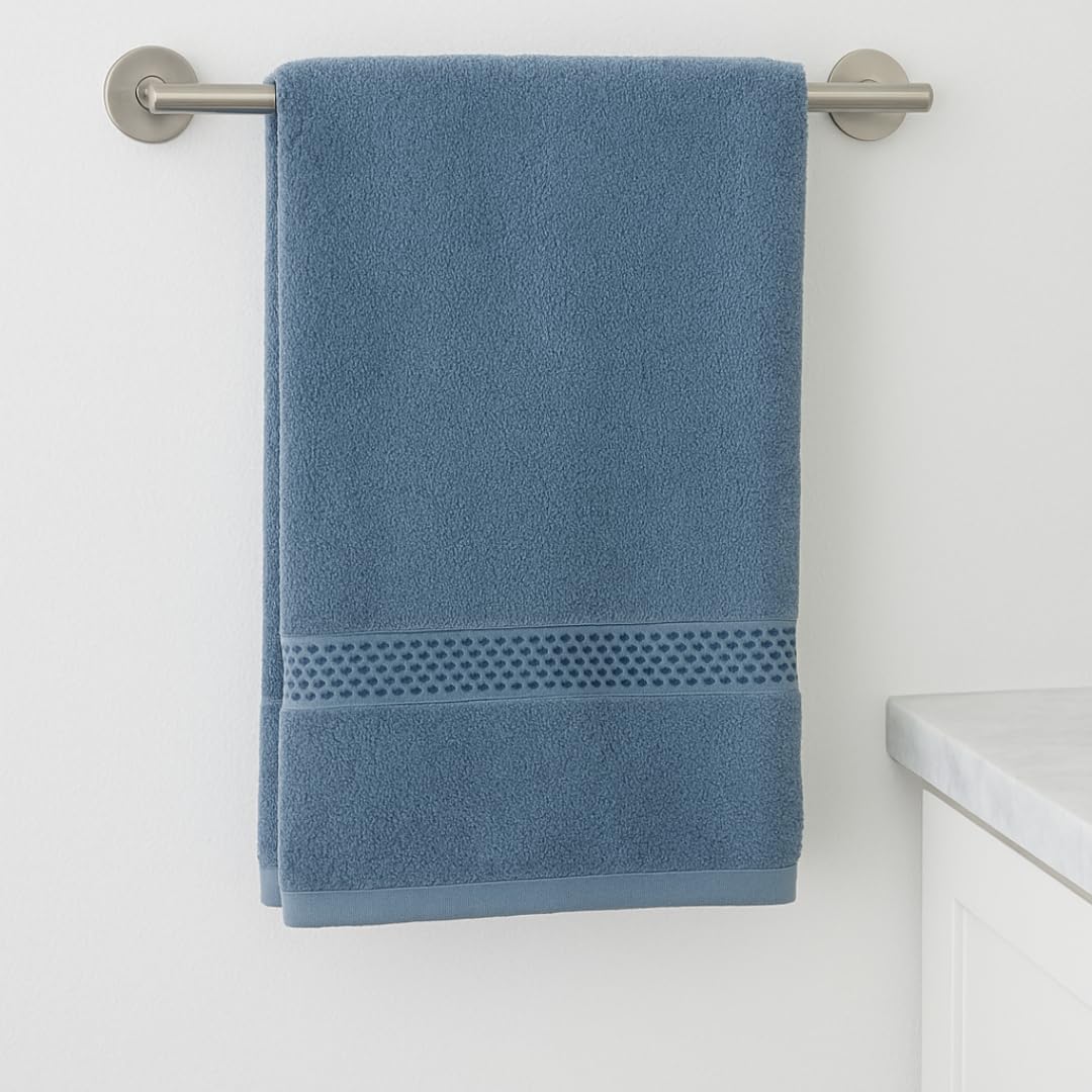 Akiko Home 100% Cotton Trident Series Bath Towels | Premium, Soft, Absorbent, Quick Dry & Durable, Large Size Towel For Men & Women 400 Gsm, Pack Of 2 (Blue)