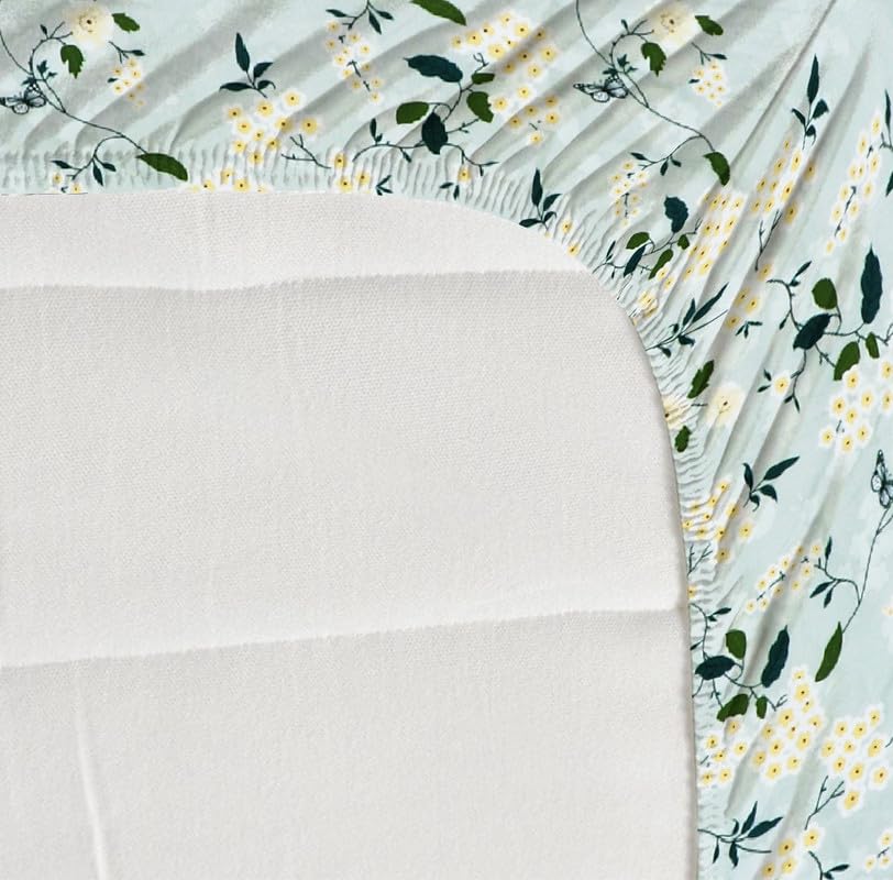 Premium Cotton Elastic Fitted Bedsheets With 2 King Size Pillow Covers - 72 X 78 + 10 Inches, Aqua & Green | Super Soft Brushed Glace | Breathable & Wrinkle Free