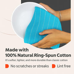 Am Safe Xam Safe X 100% Cotton Kitchen Towels 200 Gsm | Dish Cloths, Table & Fridge Cleaning, Roti Napkins -Pack Of 3 (Turquoise)