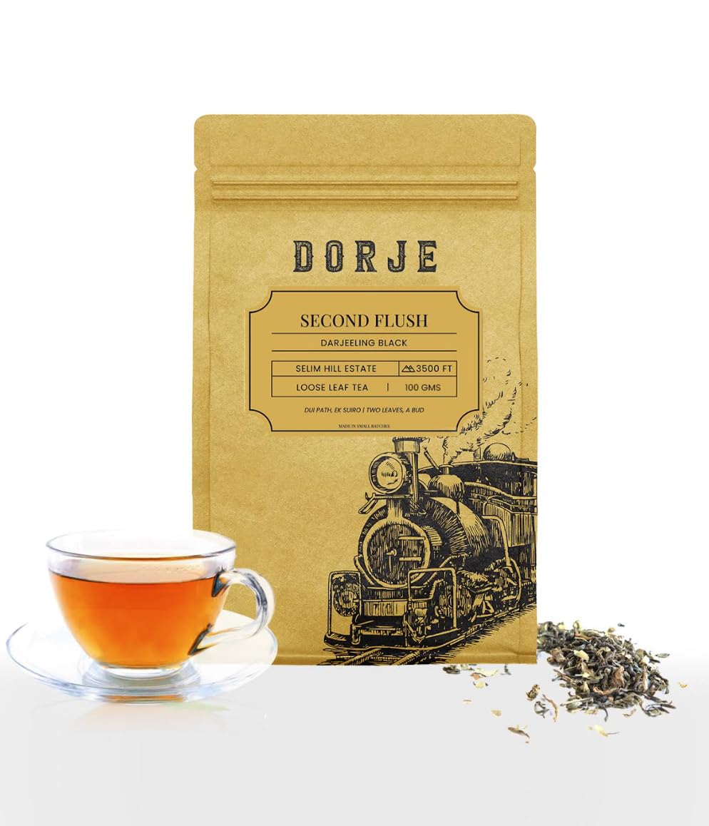 Dorje Teas Muscatel Darjeeling Tea Second Flush Black Tea - 100gm, 3.5 Ounce, 40 Cups | Golden Orange Pekoe Flavor - Darjeeling Long Leaf Tea | Caffeine Free 100% Whole Leaf Tea