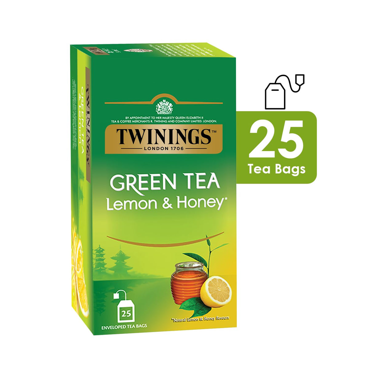 Twinings Lemon & Honey Green Tea - 50gm, 1.7 Ounce, 25 Enveloped Tea Bags | Good Source Of Hydration, Rich In Antioxidants - Caffeine Free Green Tea