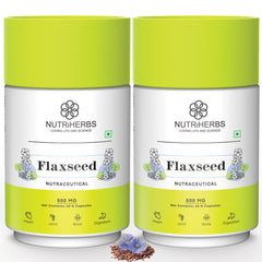 Nutriherbs Flaxseed Extract 500mg, Supports Healthy Weight Management, Omega 3-6-9, Fiber - Rich, Promotes Digestion, Skin & Hair Health For Men & Women | 60 Capsule 100gm 0.2lbs Each Pack Of 2
