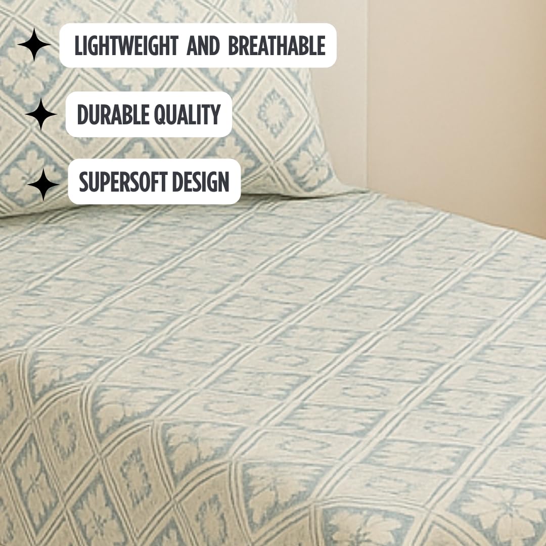 Bedsheet For Single Bed With 1 Pillow Cover - Size 90 X 60 Inches, Grey & White | Soft Touch Cotton Fabric-Comfortable & Durable | Elegant Printed Bedding Set For Daily Use