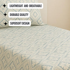 Bedsheet For Single Bed With 1 Pillow Cover - Size 90 X 60 Inches, Grey & White | Soft Touch Cotton Fabric-Comfortable & Durable | Elegant Printed Bedding Set For Daily Use