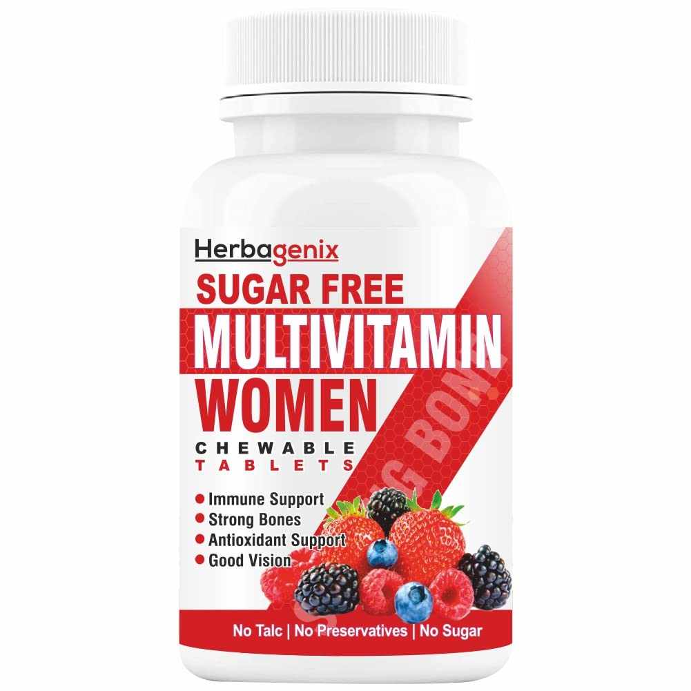 Herbagenix Multivitamin For Women, With Zinc, Vitamin C, D3, B12, Folic Acid, Biotin & Multiminerals, Antioxidant, Immunity & Superfoods Blend | 60 Chewable Tablets , 100gm 0.2lbs