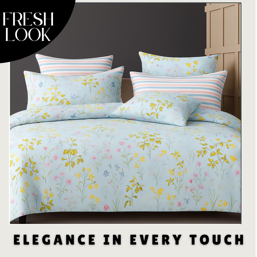 Microfiber Double Bedsheet King Size With 2 Large Size Pillow Covers | Size 108x108+9 Inches, Pastel Sky Blue | Perfect For Daily Use, All-Season Use Or Gifting Bedsheet
