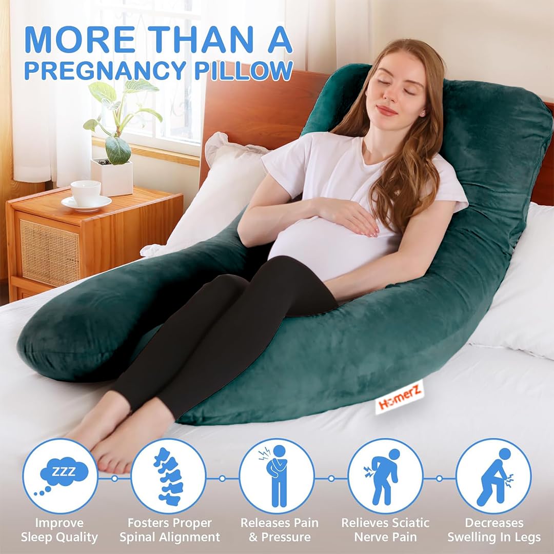 U Shaped Pillow, Pregnancy Pillow For Pregnant Women, Maternity Pillow, Green Color | Pregnancy Gifts For Women, Maternity Soft Pillows For Pregnancy Sleeping, Washable Velvet Cover