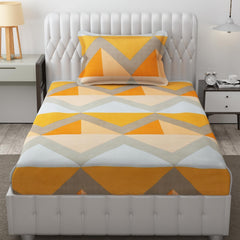 Microfiber Single Bedsheet Set With 1 Pillow Covers (60 X 90 Inches) Orange & White | Durable & Long-Lasting | 144 Thread Count | Wrinkle Free