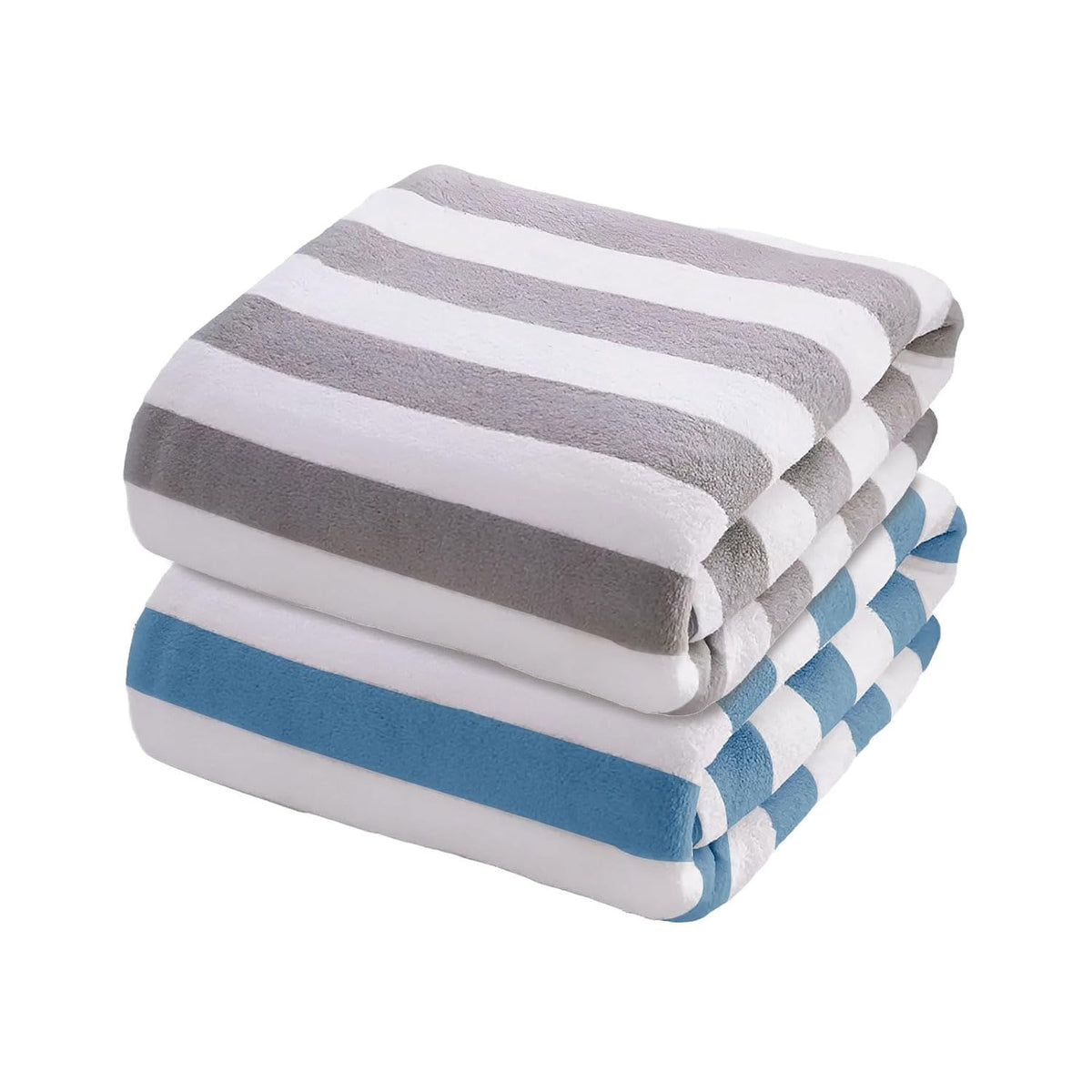 Maxoshine Microfiber Towels For Bath Large Size-Super Soft Coral Fleece Bathing Towel With Hook Quick Dry Super Absorbent-Bath Towel (Blue/Grey, Pack Of 2)