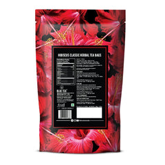 Blue Tea Caffeine Free Hibiscus Classic Herbal Tea - 100 Pyramid Tea Bags | Skin Glow Enhancing Tea - Gluten Free, Non GMO | Plant Based Tangy Taste - Zip Lock Pouch
