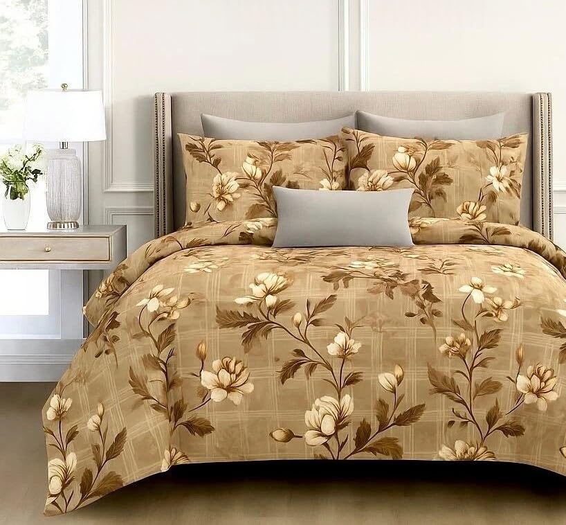 Queen Size Printed Double Bedsheet With 2 Pillow Covers For Home | 90 X 100 Inches, Brown - Beautiful Bedsheet Set | Perfect For Gifting Wedding, Anniversary
