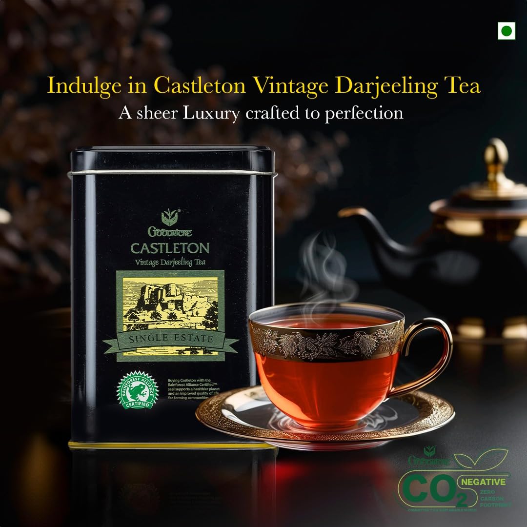 Goodricke Castleton Vintage Darjeeling Tea - 250gm Tin, 8.8 Ounce | Premium Flavored Black Tea With Long Lasting Taste - Single Estate Whole Leaf Tea | 100% Pure & Original Loose Leaves Chai