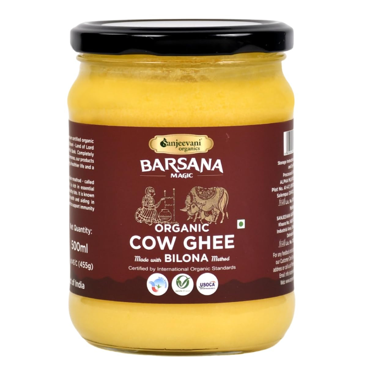 Natural Pure Barsana Magic Bilona Cow Ghee By Sanjeevani Organics | Rich In Nutrients & Protein Fiber Healthy Cow Ghee Good For Weight Management | (500ml) 16.9 Ounce | Jar Pack