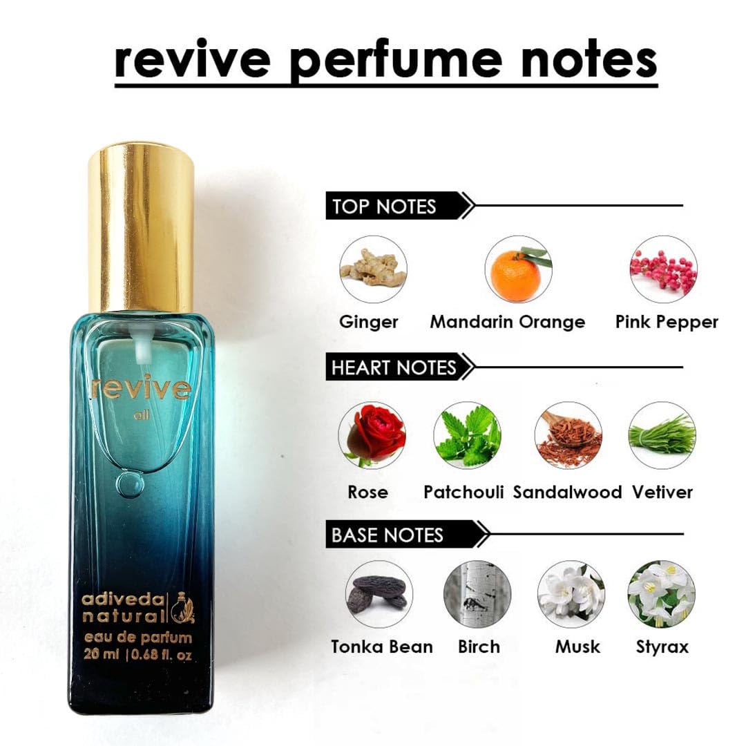 Adiveda Natural Cupid & Revive Eau De Parfum Each 20ml 0.68 Fl.oz. White Oud , Woody & Musky Unisex Pocket Perfume For All  Combo Of 2