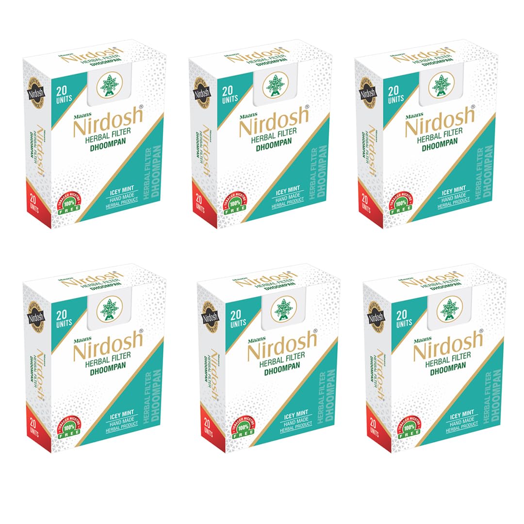 Icey Mint Flavored Herbal Filter Dhoompan Sticks - Pack Of 6X 20 Pcs Herbal Cigarette | Bidi Sticks Rolled In Tendu Leaves, Non-Addictive Sticks - Tobacco Free & Nicotine Free
