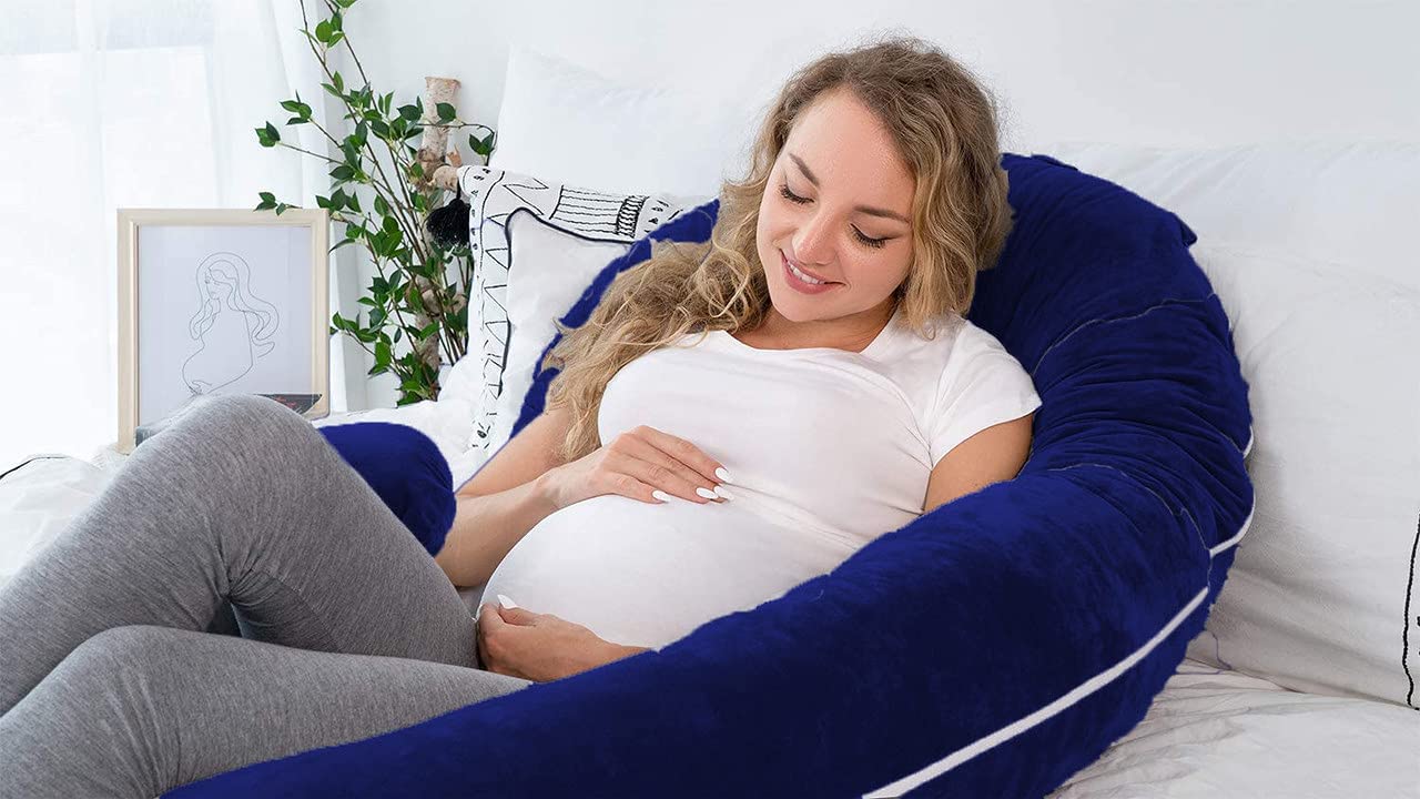 Pregnancy Pillow, Maternity Body Pillow For Sleeping, C Shaped, Dark Blue - 55 Inch | Full Body Pillow, Pregnancy Pillow For Pregnant Women, Support Belly & Back, Removable Velvet Cover
