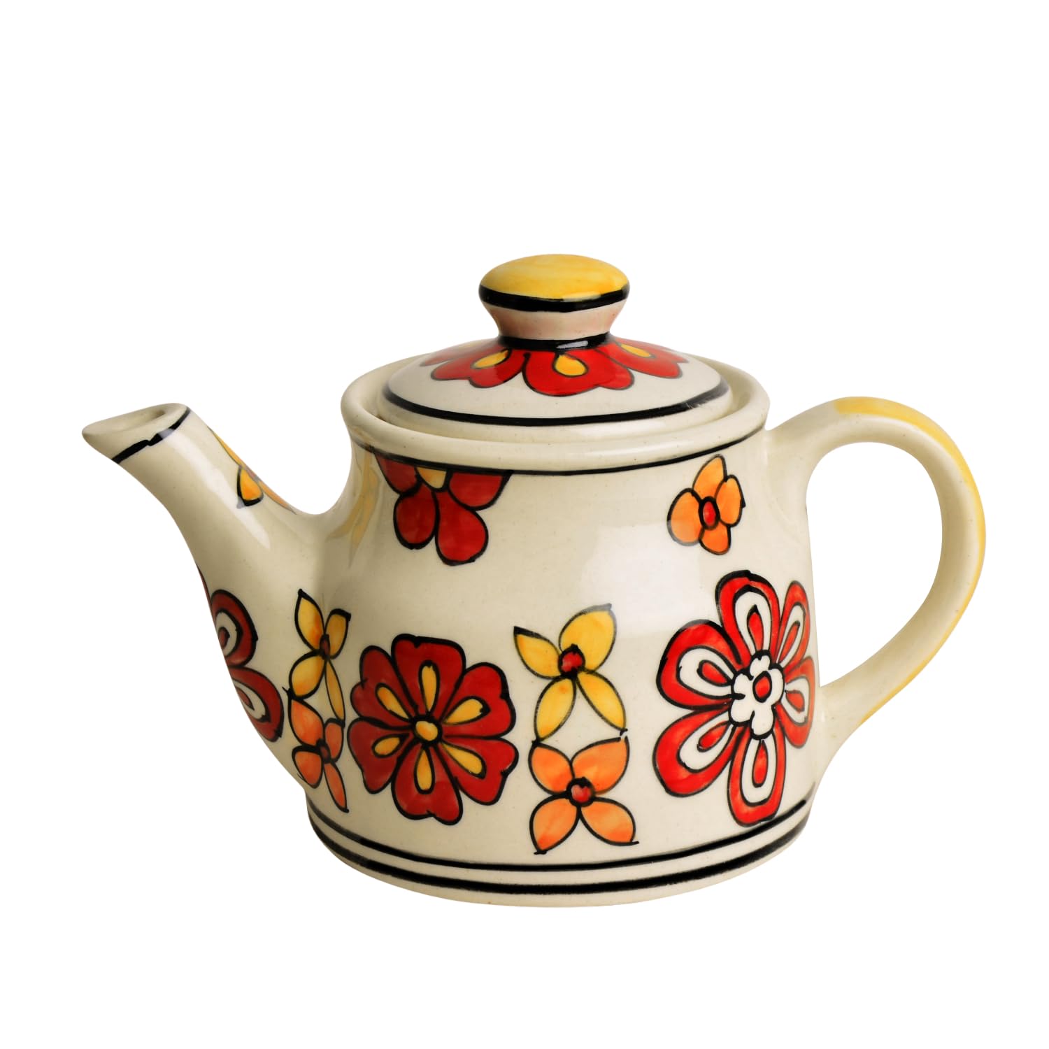 Hand Painted Ceramic Tea Set - 1 Kettle + 4 Cups, Multicolor | Coffee Mugs With Kettle - Tea Cups With Kettle