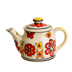 Hand Painted Ceramic Tea Set - 1 Kettle + 4 Cups, Multicolor | Coffee Mugs With Kettle - Tea Cups With Kettle