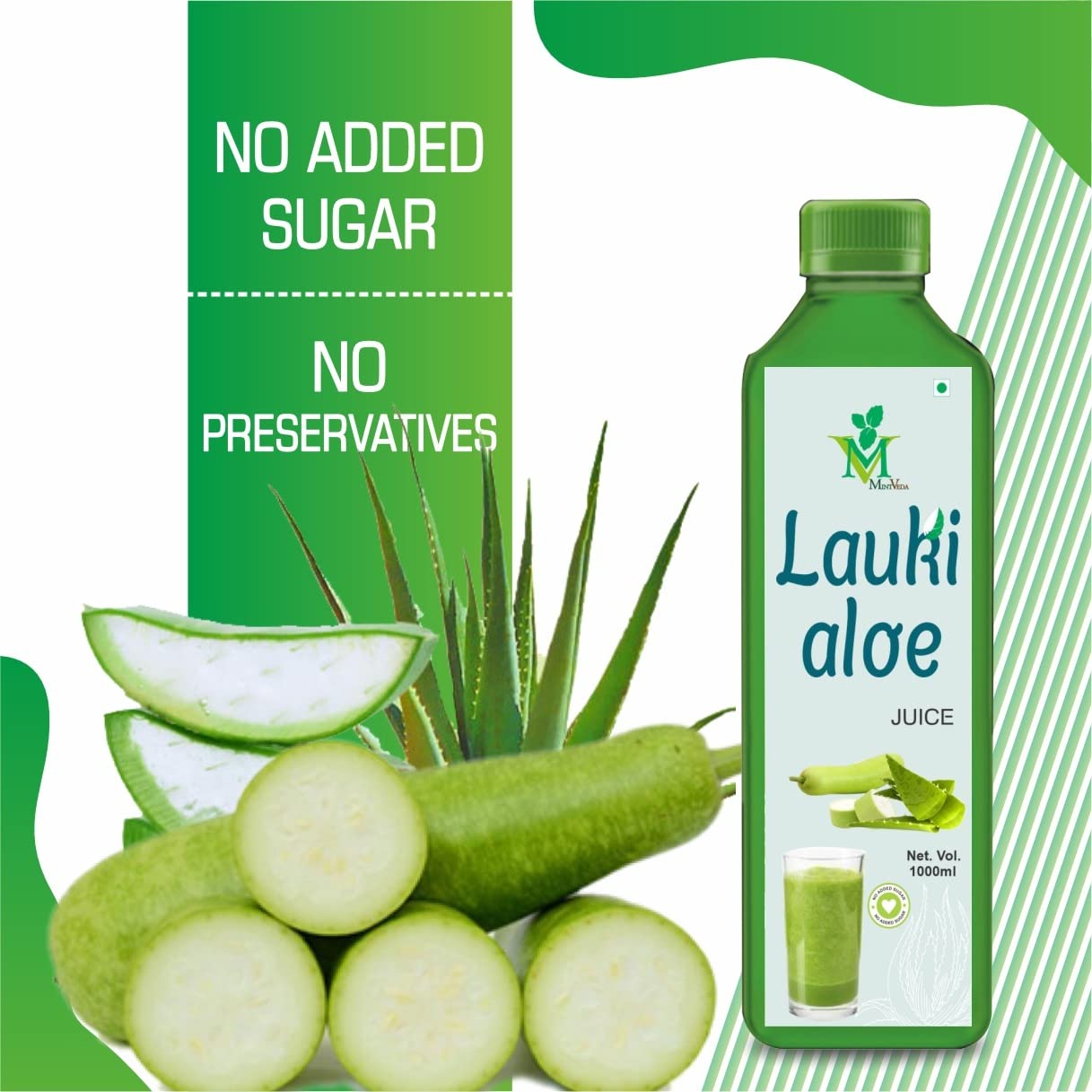 Mint Veda Lauki Aloe Vera Juice Rejuvenates Skin & Hair, Natural Juice For Skin Care, No Added Sugar | 1000ml 2.2lbs Each Pack Of 2