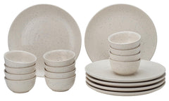 Handcrafted Ceramic Stoneware Dinner Set - Pack Of 18 Pcs, Ivory White | 6 Dinner Plates, 10.6 Inch Each + 12 Salad Bowl, 180ml Each - Microwave & Dishwasher Safe | Crockery Set For Dining & Gifting