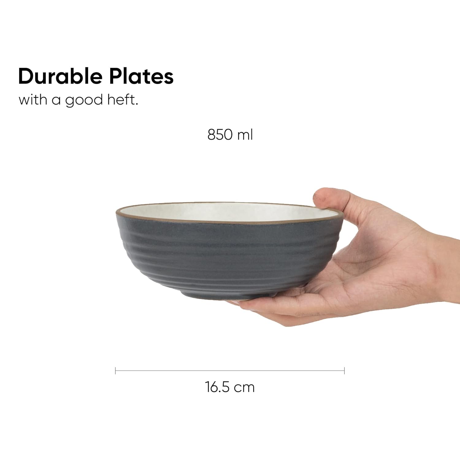 Ceramic Japandi Medium Pasta Bowl Set Of 2 Pieces - 17cm, Grey & White, 850ml Each | Stoneware Ceramic Serving Bowls - 1 Grey Bowl + 1 White Bowl | Deep Plate - Ceramic Bowl With Matte Finish