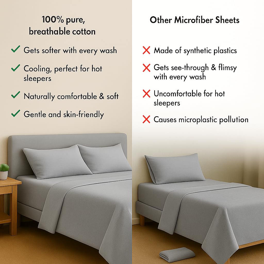 Double Bedsheet For Queen Size With 2 Matching Pillow Cover - 90 X 100 Inches, Light Grey | Breathable & Durable, Soft Touch & Perfect For All Seasons