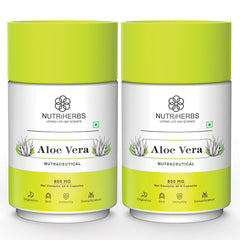 Nutriherbs Pure Aloe Vera Extract Capsules Dietary Supplement For Digestion, Skin Health & Immune Support, For Hair Growth, Gut Health | 60 Capsules 100gm 0.2lbs Each Pack Of 2