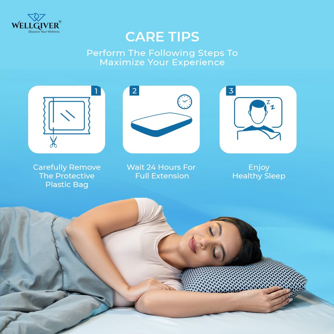 Ergonomic Memory Foam Pillow For Neck Pain Relief - 21 X 14 X 4.5 Inch | Orthopedic Pillow For Side, Back Sleeping | For Head Pain Relief, Washable Midnight Blue Cover - Pack Of 1