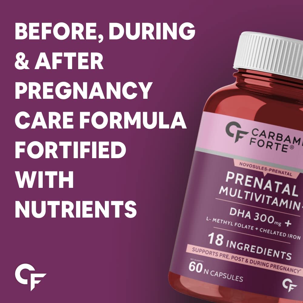 Carbamide Forte Prenatal Multivitamin For Pregnancy With 300mg Dha & 18 Ingredients | 60 Capsules , 100gm 0.2lbs