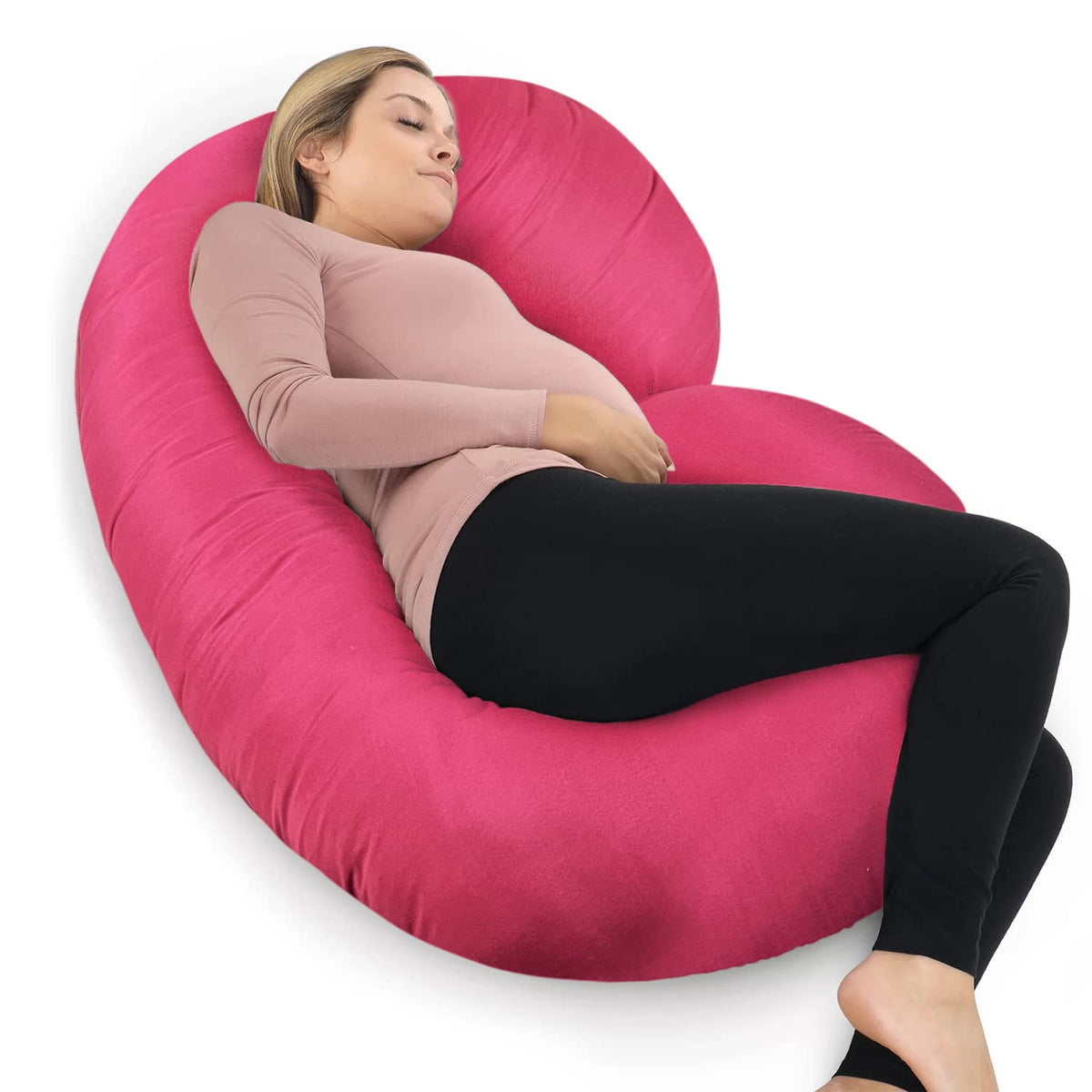 C Shaped Pregnancy Pillow, Full Body Pillow, Maternity Pillow, Dark Pink | Pregnancy Pillow For Sleeping With Removable Cover - Support For Back, Legs, Belly, Hips For Pregnant Women