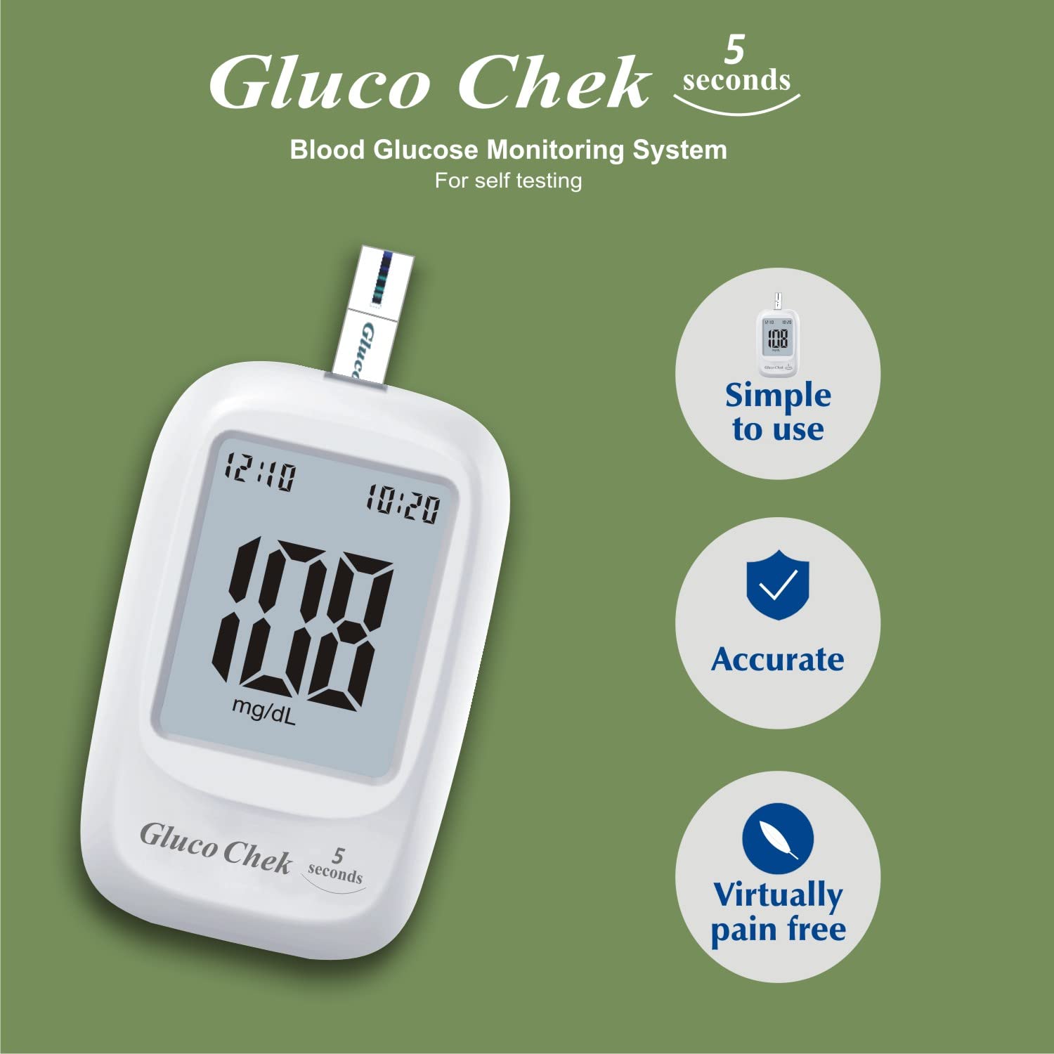 Aspen Gluco Chek 5 Sec Blood Glucose Glucometer Test Strips - 25 Strips (Only Strips, No Glucometer)