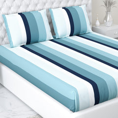 King Size Bed For Elastic Fitted Bedsheet With 2 Pillow Covers | 72 X 78 X 10 Inches, Blue White | Softness, Durability & Comfort | Perfect For Everyday Use