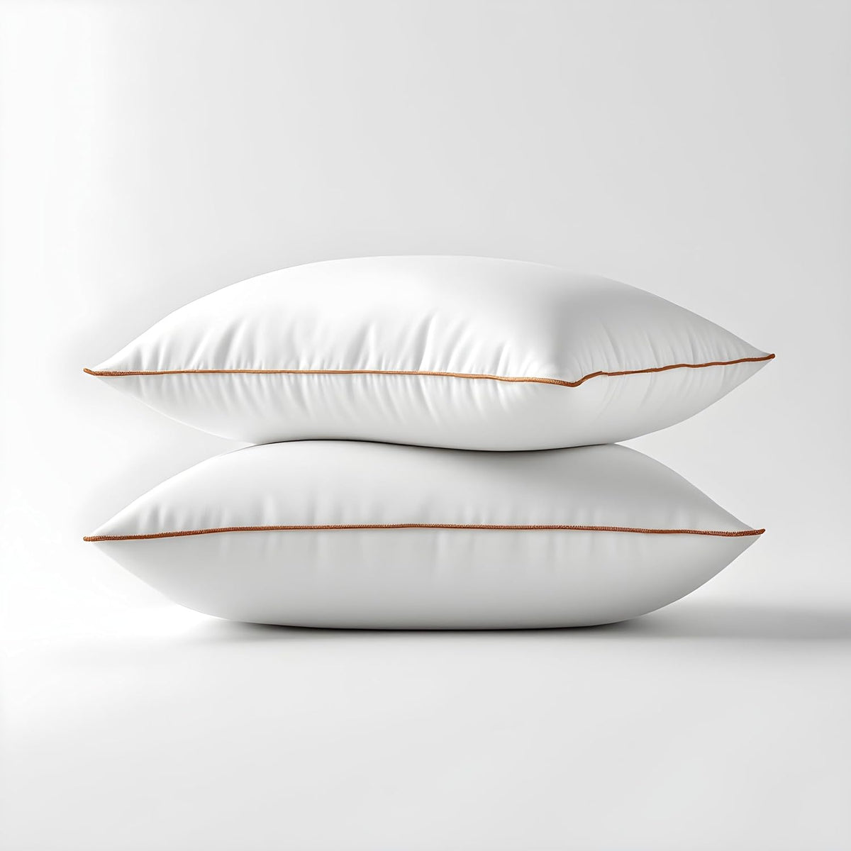 Soft Microfiber Pillows With Premium Mocha Brown Piping, Bed Pillow - 17x27 Inch | Comfortable & Supportive Sleeping Pillows Set, Versatile Use, Any Bedroom Décor - Set Of 2