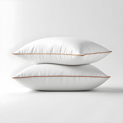 Soft Microfiber Pillows With Premium Mocha Brown Piping, Bed Pillow - 17x27 Inch | Comfortable & Supportive Sleeping Pillows Set, Versatile Use, Any Bedroom Décor - Set Of 2