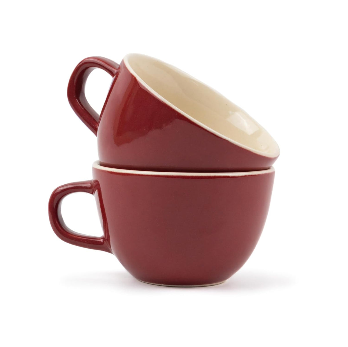 Large Ceramic Coffee Cup Set Of 2 - Burgundy, 300ml Each | Cappuccino Cup With Glossy Finish - Large Ceramic Coffee Cup | Premium Stoneware Coffee Cup - Microwave Safe