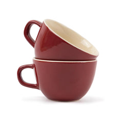 Large Ceramic Coffee Cup Set Of 2 - Burgundy, 300ml Each | Cappuccino Cup With Glossy Finish - Large Ceramic Coffee Cup | Premium Stoneware Coffee Cup - Microwave Safe