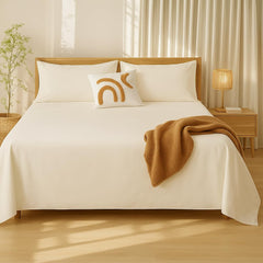 Bedsheets For Double Bed Microfiber Plain Ivory Solid Bed Sheet Include Pillow Cover, Ultra Soft - 90x100 Inch | Ideal For Home, Hotel, Villa, Resort & Guest House