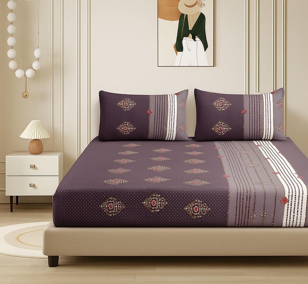 1 Bedsheet For Double Bed With 2 Pillow Covers - 90 X 100 Inches, Dark Brown | Premium Cotton Material Double Bedsheet Queen Size | Skin Friendly & Long Lasting