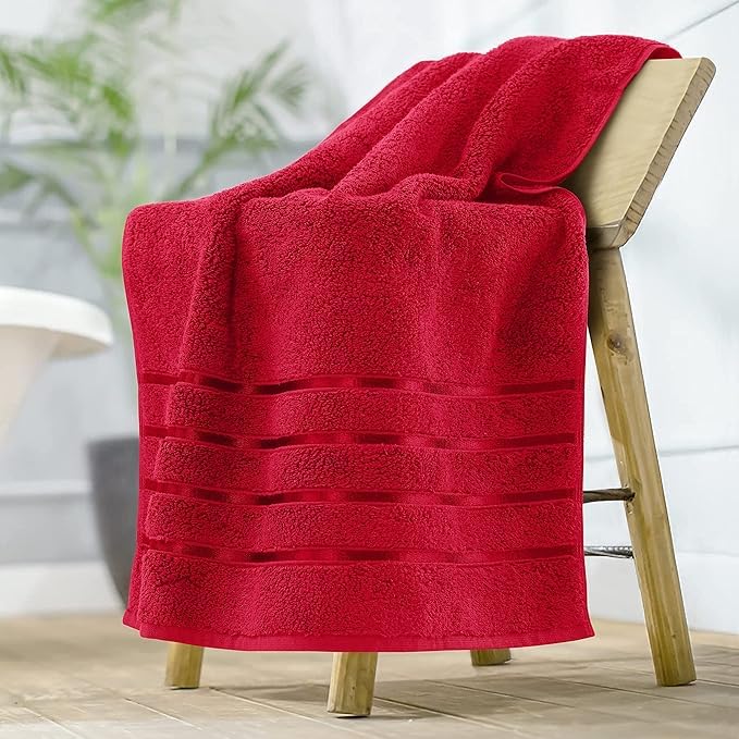 Shree Shyam 100% Cotton Large Size Bath Towels 600 Gsm | Soft, Fluffy & Absorbent Bath Towel (Red)