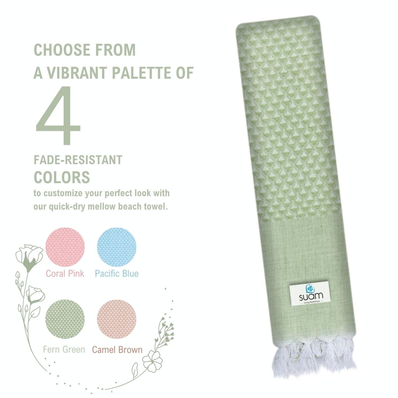 Suam Mellow Turkish Cotton Towel 300 Gsm | Best Absorbent Towel Pre-Shrunk, Lightweight, Quick Dry Bath Towel (Fern Green)