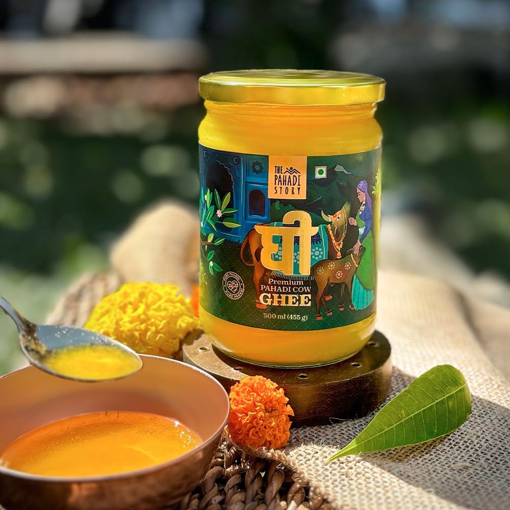 100% Pure Pahadi Cow Ghee By The Pahadi Story | Rich In Nutrients & Strong Aroma Pure Pahadi Desi Ghee Good For Boost Immunity | (500ml) 16.9 Ounce | Jar Pack