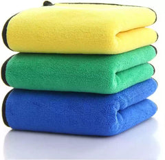 Auto Hub Microfiber Cloth 750 Gsm | Ultra Soft- Edgless & Dual Sided Microfiber Cloth Lint & Streakfree Car Cleaning Cloth - Green, Yellow & Blue (Pack Of 3)