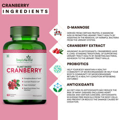 Simply Herbal D Mannose Cranberry Capsules 800mg Supplement With Powerful Probiotics & Antioxidants Promotes Urinary Tract Health, Strong Bones & Teeth For Women & Men | 60 Capsules 100gm 0.2lbs